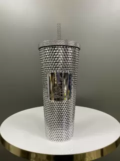 VASO CON PITILLO STARBUCKS PLATEADO